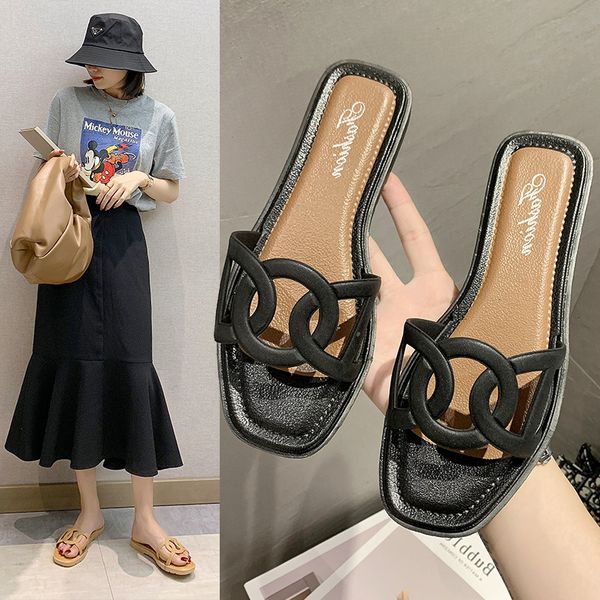 

hollow pig nose sandals for women outdoor beach in summer, Black