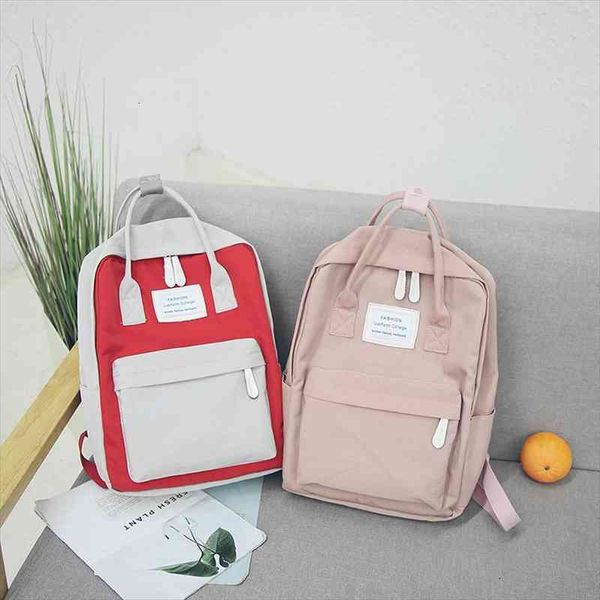 

women canvas backpacks candy color waterproof school bags for teenagers girls big cute lapbackpack patchwork kawaii