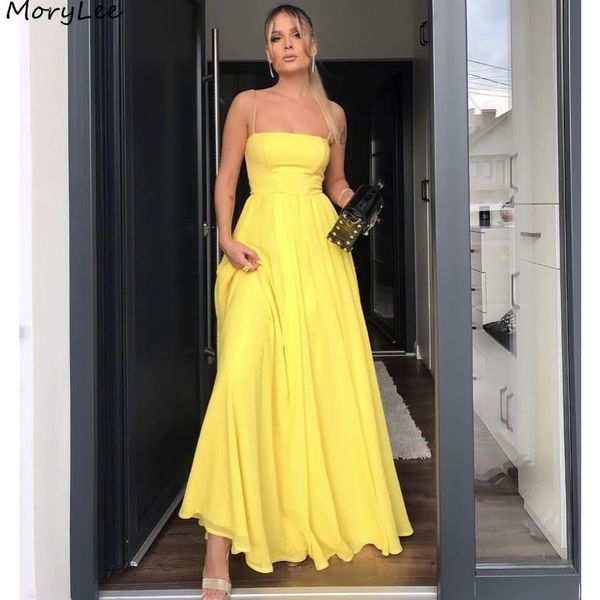 

party dresses yellow prom strapless spaghetti a-line floor length chiffon pleated zipper back vestidos de fiesta noche, White;black
