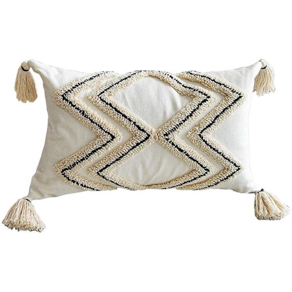 

pillow nordic style boho throw case woven tufted geometric striped cotton cushion cover shell with tassel for couch sofa