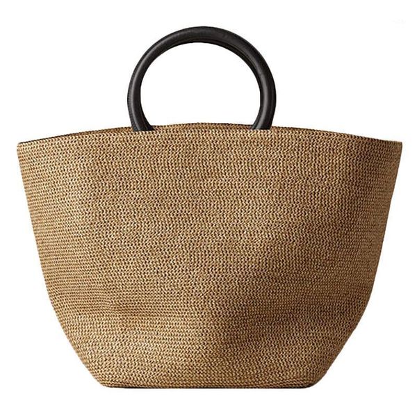 

evening bags asds-vintage rattan women handbags wicker woven straw round handle tote large capacity summer beach purse bucket1