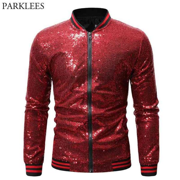 

shiny red sequin glitter bomber jacket men hip hop varsity jackets coats mens nightclub stage disco dj prom veste homme 210522, Black;brown