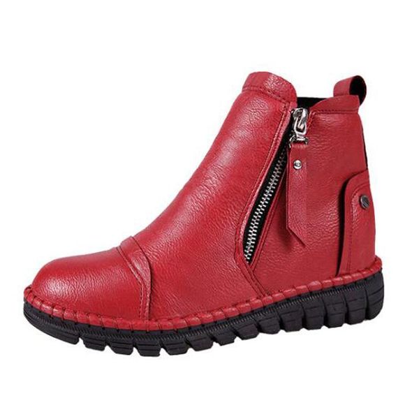 

boots women snow with fur winter warm zip ankle for flat shoes c294, Black