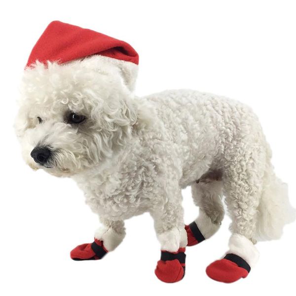 

dog apparel 6pc pet cat santa hat socks christmas warm year decoration m3