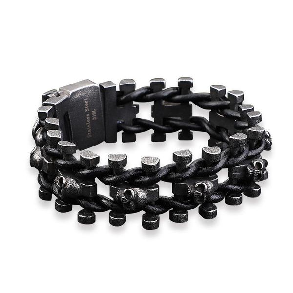 

charm bracelets 25mm wide men stainless steel bracelet cowhide woven fashion trendy leather vintage style bangle jewelry, Golden;silver