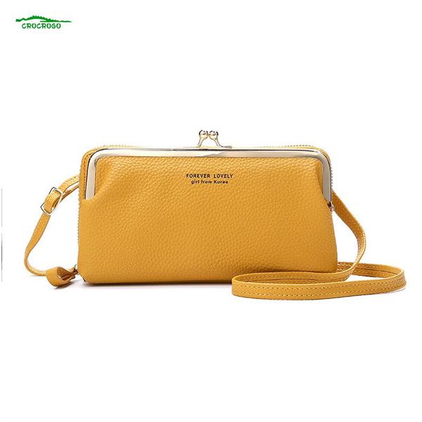 

card holders ladies fashion solid color metal buckle crossbody handbag detachable shoulder strap key mobile wallet for women, Brown;gray