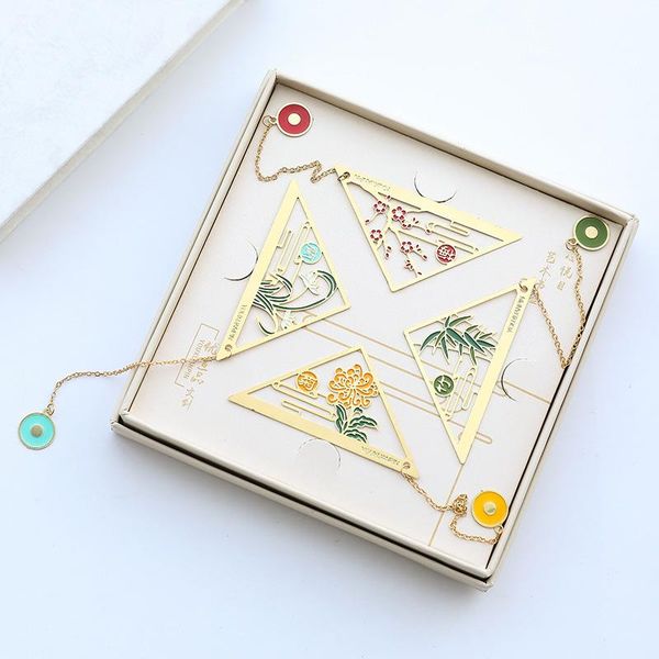 

bookmark 4pcs/set chinese classical style merlin bamboo chrysanthemum metal book marks