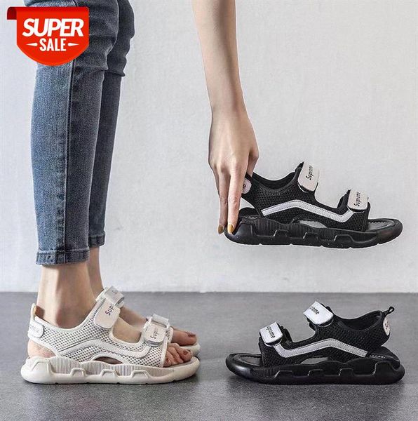 

women's sports sandals flat non-slip pregnant roman shoes net red leather old beach #gb3q, Black