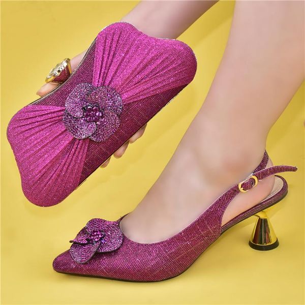 

dress shoes doershow and bag set african sets 2021 fuchsia color italian shoe decorated with rhinestone sas1-5, Black