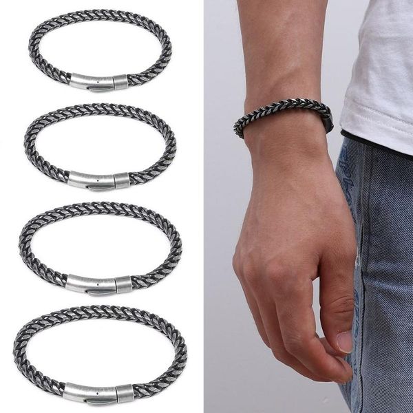 

link, chain punk men black color bangle stainless steel bracelet link