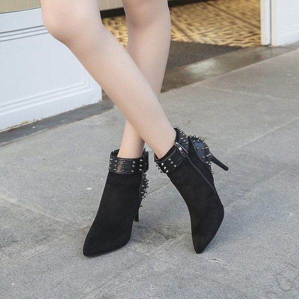 

boots 2021 european and american pointed toe women's high-heeled fashion stiletto, Black