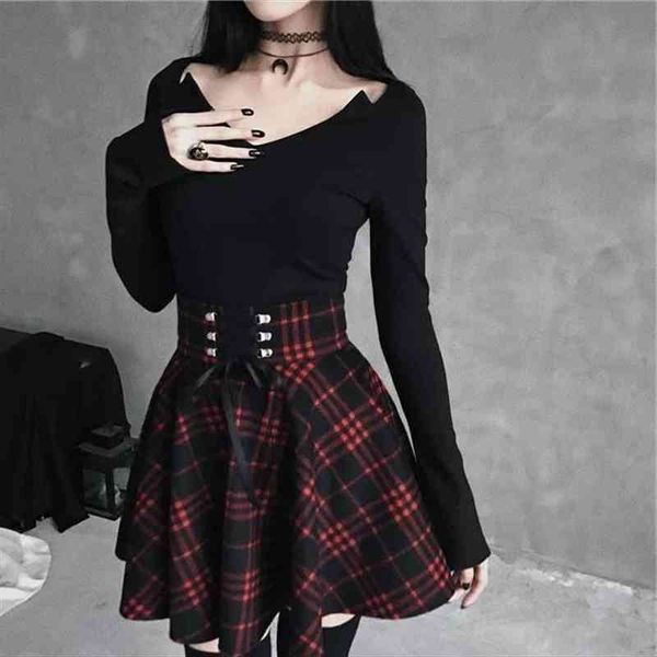 

gothic pleated plaid s spring women skirts autumn girl hip hop female punk goth mini clubwear, Black