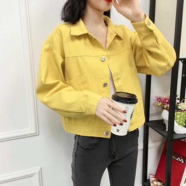 

women's jackets [ewq]yellow red fashion trend ladies short coat chic denim jacket korean clothing back slit button design overcoats 202, Black;brown