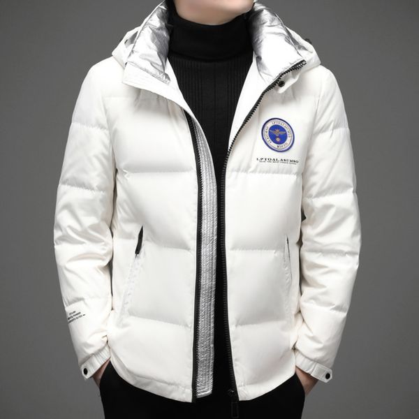 

white men's hooded coat, 2021 white duck feather thick et, 90% novel, Black