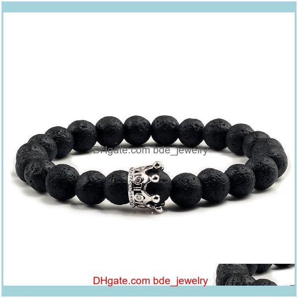 

charm jewelrycharm bracelets black white natural lava stone beads buddha chakra bangles women men imperial crown handmade strand bracelet je, Golden;silver