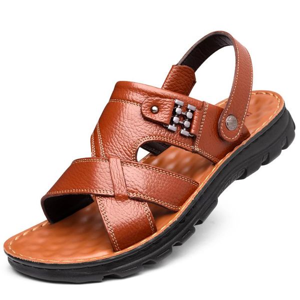 

slippers casual water shoes plus size office leather male mens slipper footwear sea 2021 summer men beach, Black