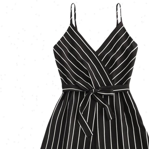 

playsuits summer v neck sleeveless womens jumpsuits strappy short striped cami belt casual romper ladies overalls, Black;white