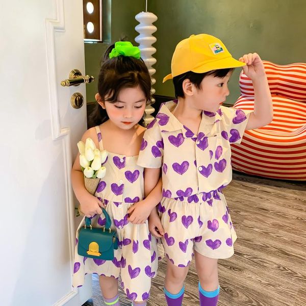 

clothing sets 2021 spring boys and girls clothes love 2pcs suit casual brother sister set, White