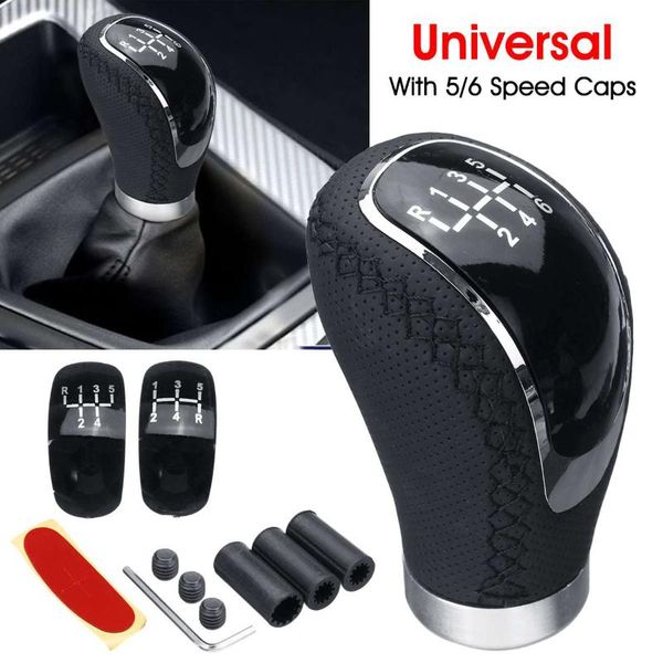 

shift knob universal car pu leather gear manual transmission with replaceable cap cover 5/6 speed shifter lever