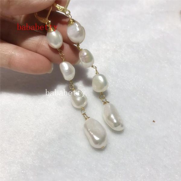 

dangle & chandelier fashion contracted natural freshwater white irregular baroque pearl 9-12mm handmade swing earrings, Silver