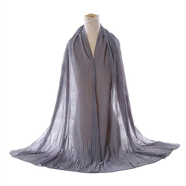 

scarves 1pc long head muffler islamic scarf chiffon women pearls lady wrinkled wraps solid plain shalws muslim hijab, Blue;gray