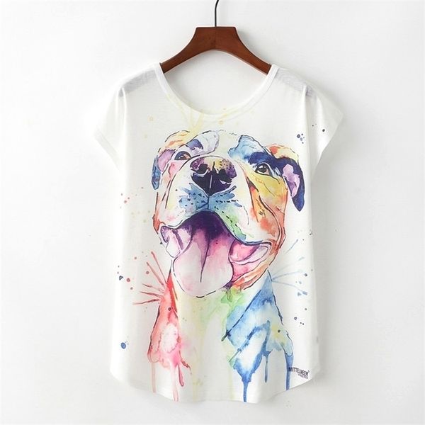 

new fashion vintage spring summer t shirt women print t-shirt animal dog printed white woman clothes graphic tees femme 210324