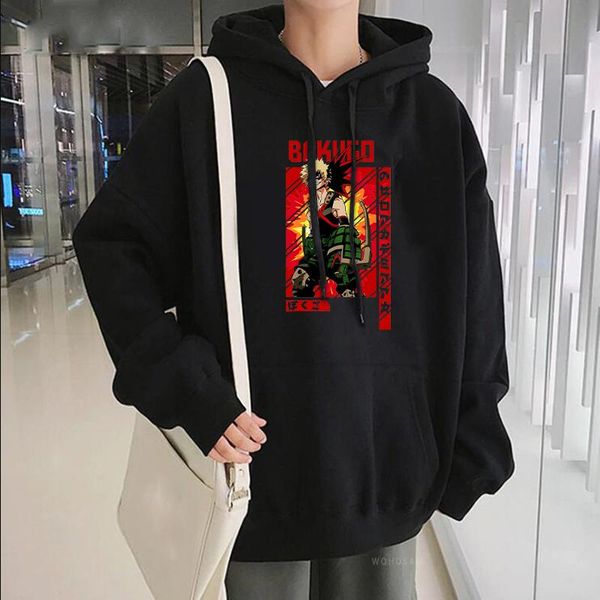 

men's hoodies & sweatshirts japan anime my hero academia bakugou katsuki men women manga cartoon fashion streets oversized patchwork, Black