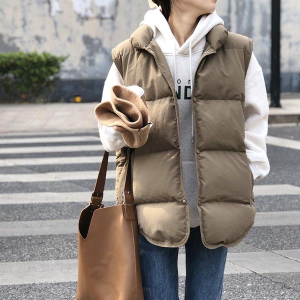 

women's vests 2021 winter cotton vest korean version thickened sleeveless outside wearing a shoulder stand collar warm coat women, Black;white