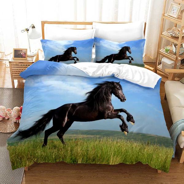

bedding sets horse set single twin full  king size animal black horses bed children's kid bedroom duvetcover 3d 010