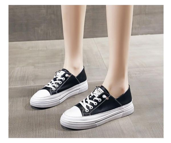 

women thick sole leather white black color shoes summer casual board shoes