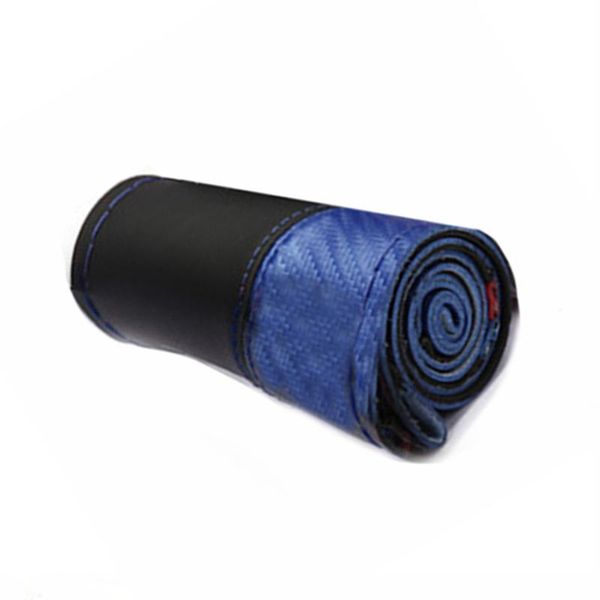

38cm steering wheel cover 38cm(l) x 10.2cm(w) blue car leather with needles thread covers