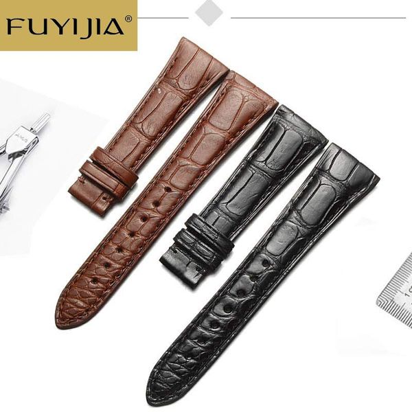 

watch bands fuyijia 22mm 23mm custom vintage 1945 strap handmade genuine alligator watchbands crocodile skin band men leather belt, Black;brown