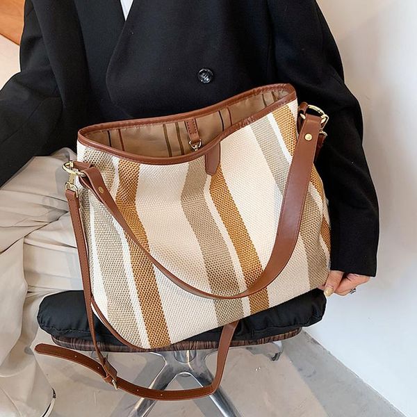 

evening bags stripe large tote for women 2021 winter big travel shoulder crossbody bag female purses and handbags designer sac a main