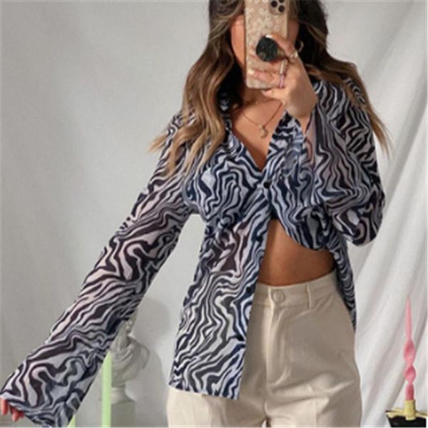 

women's t-shirt hirigin shirt irregular pattern print turn-down collar long sleeve blouse single-breasted for summer fall gray sping, White