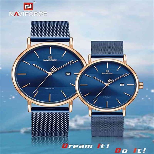 Naviforce Moda Casal Assista Malha Cinto De Aço Mulheres Relógios Top Luxury Marca impermeável Reloj Mujer 210616