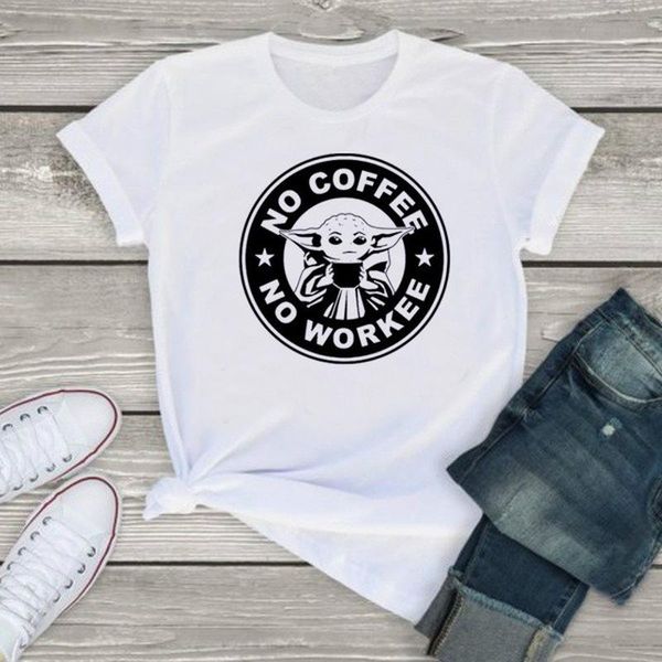 

women's t-shirt no coffee workee letter print t shirt women short sleeve o neck loose tshirt summer fashion ladiestee clothes, White