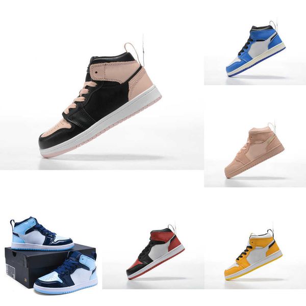 

boy girls yellow hyper royal unc patent bred obsidian blue chill little kids basketball shoes shattered backboard 1s mid infants ji chicago, Black