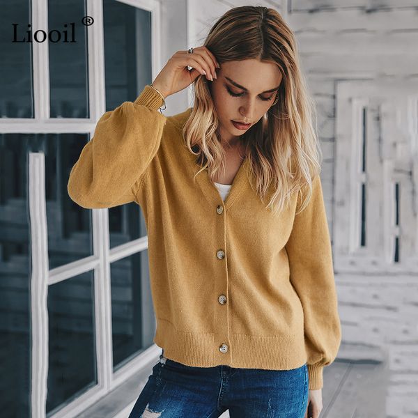 

knits casual knit cardigan women button up v neck long sleeve female autumn winter solid color knitwear and sweater coat, White