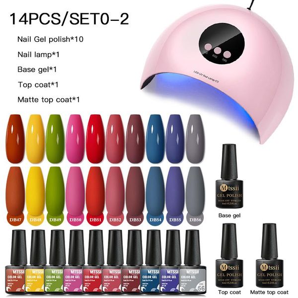 

nail gel mtssii 16pcs polish kit 36w uv lamp drying machine tools set with base coat all for manicure, Red;pink