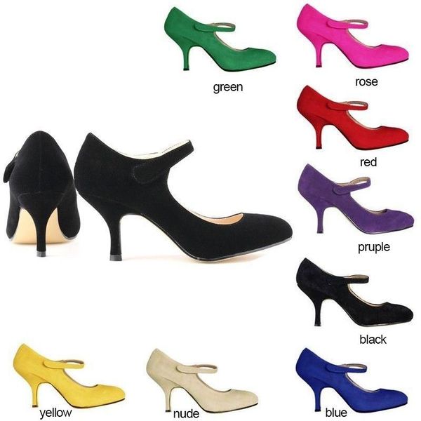 

dress shoes loslandifen women mid heels high pumps ladies pointed toe multicolor fashion suede 1184-2ve, Black