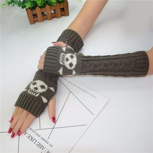 

sports gloves arm warmers goth knitted kawaii fingerless ankle wrist sleeves skull riding winter outdoor women anime, Black