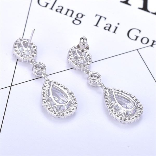 

925 sterling silver needle cubic zirconia drop dangle earrings for women girls wedding party jewelry gifts retail