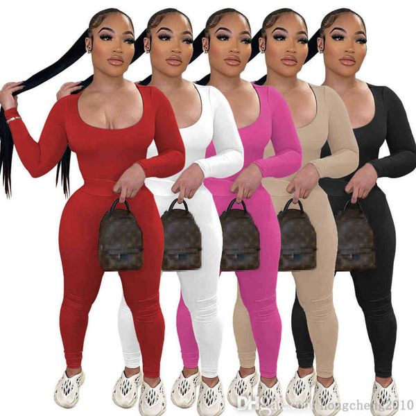 

women tracksuits two piece set designer autumn and winter elastic frosted fabric slim u-neck long sleeve pants outfits pink, Gray