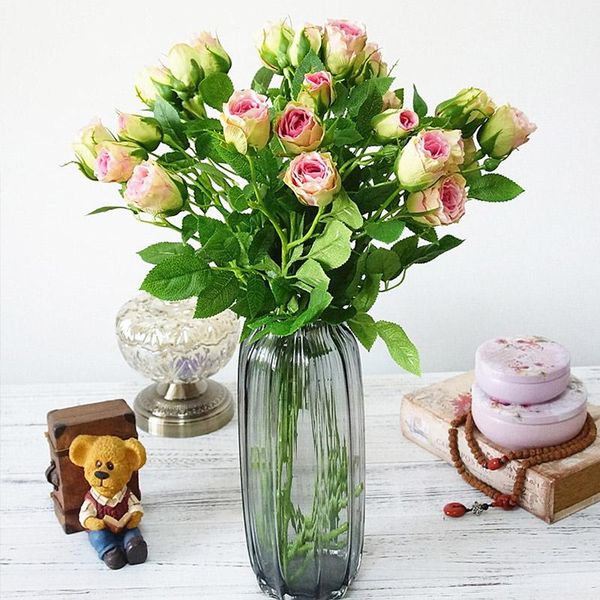 

heads artificial flowers long stem wedding decoration silk rose fake plastic branches with leaves home el decor decorative & wreaths