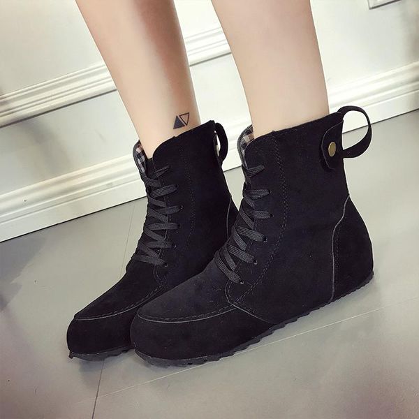 

boots 2021 ankle women shoes woman autumn winter short flat bottom student casual women's plus size botas mujer, Black