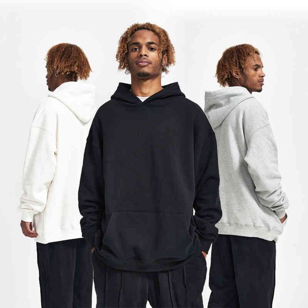 

sweater hoodies autumn and winter 2021 390g solid color plush men's women's cotton loose fashion br, Black