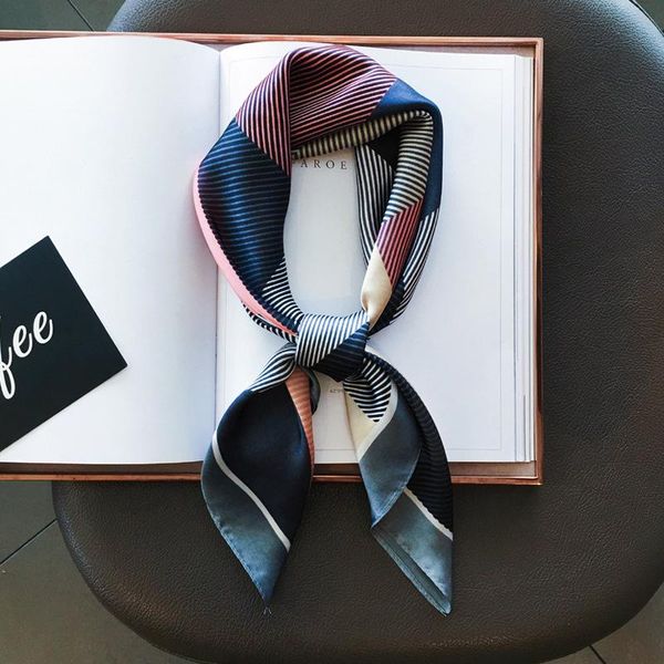 

workplace ladies scarf plain diamond lattice color matching small square silk female wild spring occupation scarves, Blue;gray