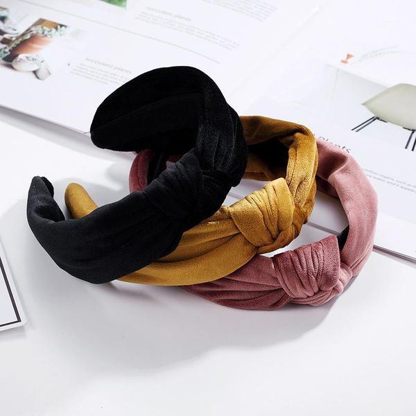 

bow velvet hair hoop elegant knotted headband wide lint hairband for women accessory solid fashion winter headwear1