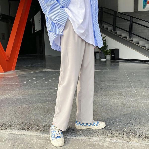 

summer thin wide-leg pants men's fashion ice silk men streetwear korean loose straight-leg casual mens trousers, Black