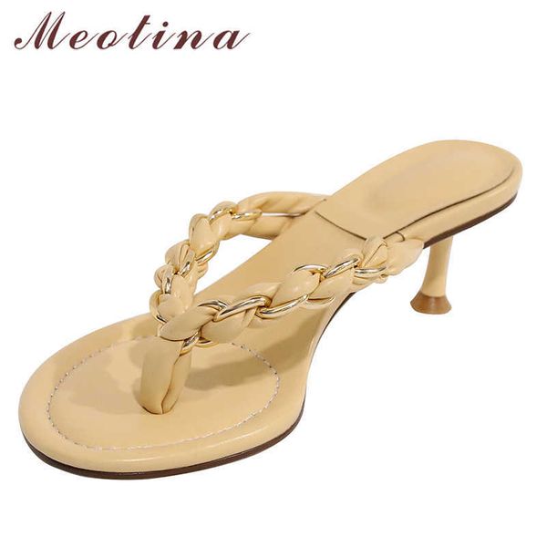 Meotina Mulheres Chinelos Sapatos Flip Flop Sandálias Cadeia Alto Salto Slides Redondo Toe Senhoras Calçado Verão Roxo Amarelo 210608